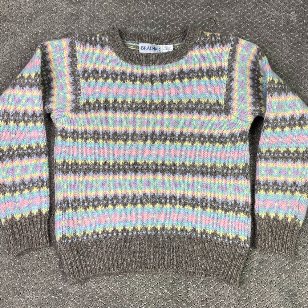 Vintage Braemar Sweater Women's 36 Scottish Shetland Wool Crewneck Fair Isle